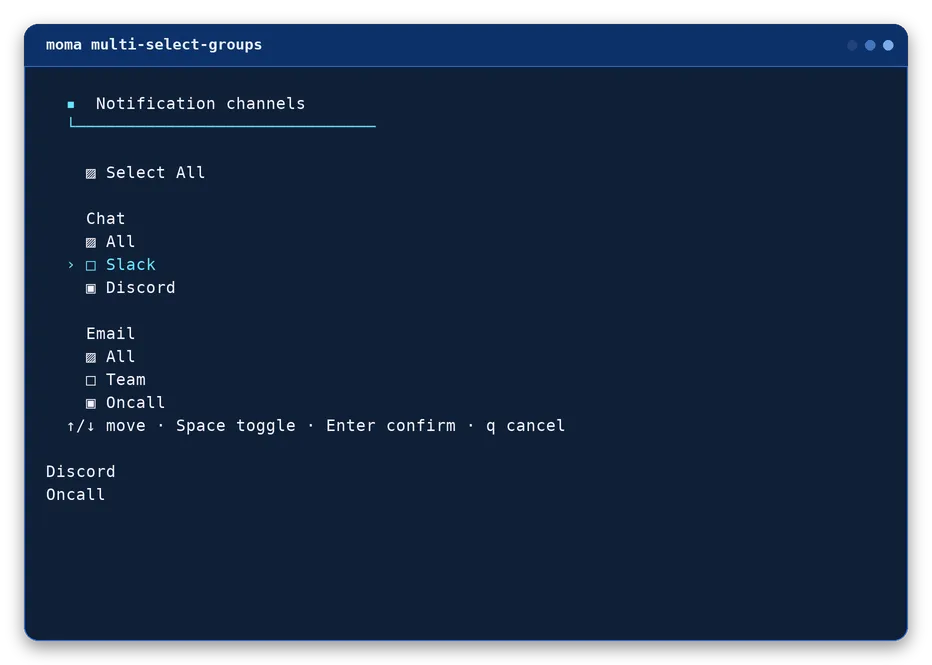 multi-select-groups output, example 2 of 4