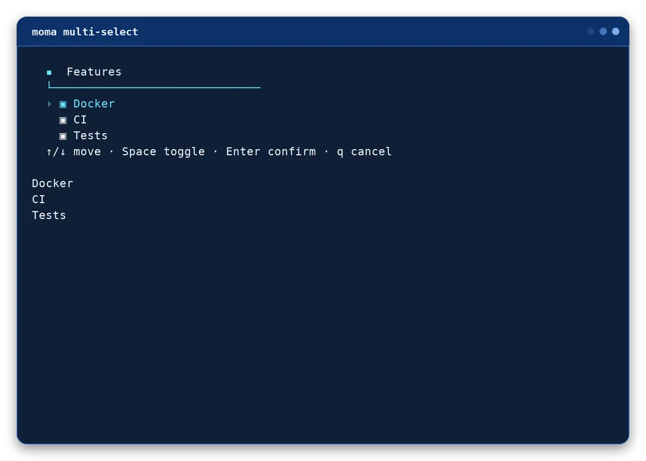 multi-select output, example 3 of 4