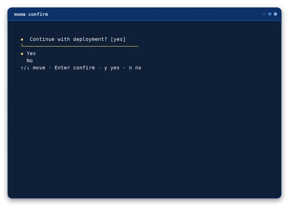 confirm output, example 1 of 4