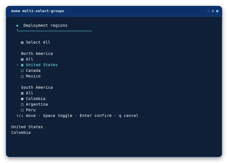 multi-select-groups output, example 1 of 4