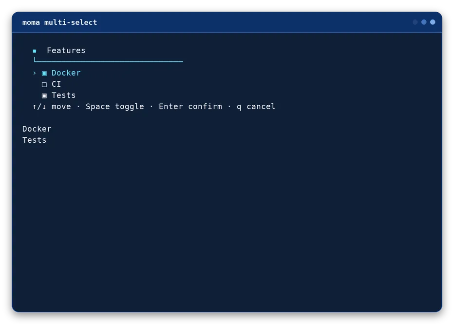 multi-select output, example 1 of 4
